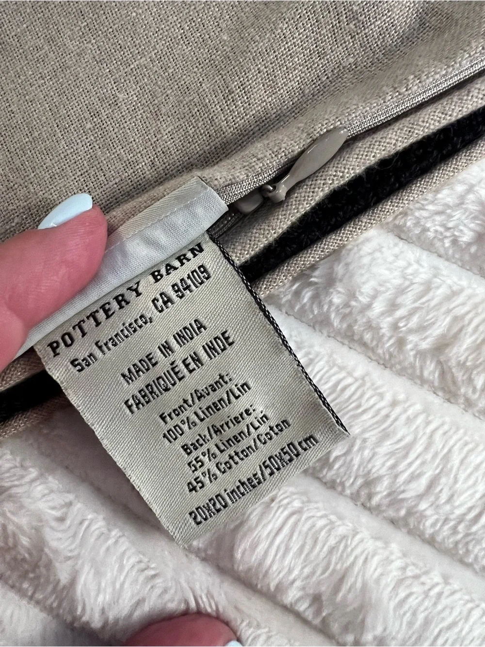 (2) 20x20” Pottery Barn Neutral Linen Pillow Cover with Black Knit Back